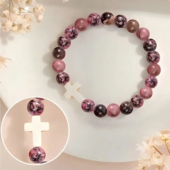 Inspirational Beaded Bracelet with Cross Charm - Picture 2 of 4